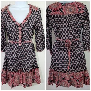 H& Multicolor Peasant 3/4 Sleeves Tie Back Dress